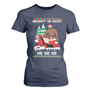 Funny Santa and Diddy Christmas T Shirt For Women Naughty or Nice Ho Ho Ho Adult Humor Holiday TS02 Navy Print Your Wear