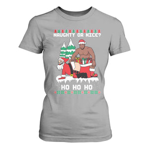 Funny Santa and Diddy Christmas T Shirt For Women Naughty or Nice Ho Ho Ho Adult Humor Holiday TS02 Sport Gray Print Your Wear