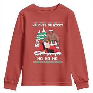 Funny Santa and Diddy Christmas Youth Sweatshirt Naughty or Nice Ho Ho Ho Adult Humor Holiday TS02 Red Print Your Wear