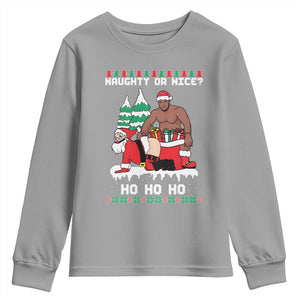 Funny Santa and Diddy Christmas Youth Sweatshirt Naughty or Nice Ho Ho Ho Adult Humor Holiday TS02 Sport Gray Print Your Wear