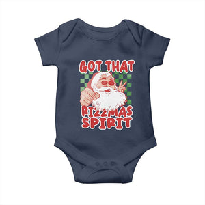 Funny Santa Rizz Christmas Baby Onesie Got That Rizzmas Spirit Retro Groovy TS02 Navy Print Your Wear