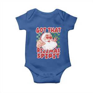 Funny Santa Rizz Christmas Baby Onesie Got That Rizzmas Spirit Retro Groovy TS02 Royal Blue Print Your Wear