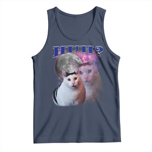 Funny Cat Emotion Meme Tank Top Huh Silly Sarcasm TS02 Navy Print Your Wear
