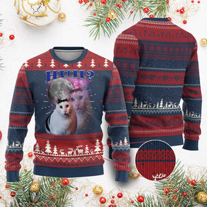Funny Cat Emotion Meme Ugly Christmas Sweater Huh Silly Sarcasm TS02 Burgundy Print Your Wear