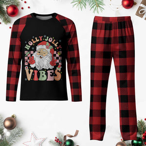 Retro Santa Christmas Plaid Pajama Set Groovy Cute Santa Claus Christmas Vibes Xmas TS02 Buffalo Plaid Print Your Wear