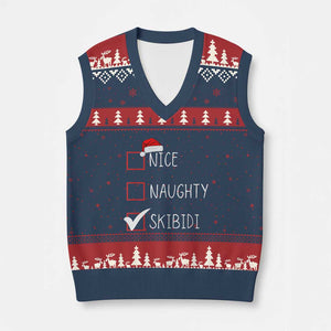 Nice Naughty Skibidi V-Neck Knit Sweater Vest Funny Xmas Santa List TS02 Navy Red Print Your Wear