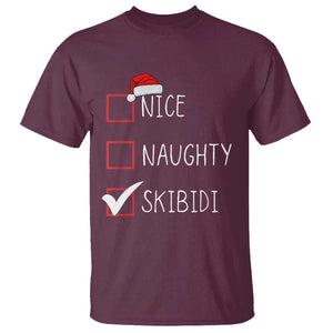 Nice Naughty Skibidi T Shirt Funny Christmas Santa List TS02 Maroon Print Your Wear