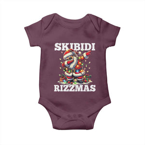 Funny Dabbing Santa Rizz Christmas Baby Onesie Skibidi Rizzmas Xmas Lights TS02 Maroon Print Your Wear