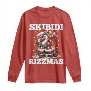 Funny Dabbing Santa Rizz Christmas Long Sleeve Shirt Skibidi Rizzmas Xmas Lights TS02 Red Print Your Wear
