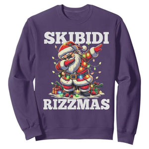 Funny Dabbing Santa Rizz Christmas Sweatshirt Skibidi Rizzmas Xmas Lights TS02 Purple Print Your Wear