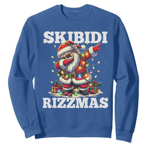 Funny Dabbing Santa Rizz Christmas Sweatshirt Skibidi Rizzmas Xmas Lights TS02 Royal Blue Print Your Wear