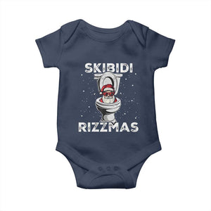 Funny Santa Rizz Christmas Baby Onesie Skibiti Toilet Rizzmas TS02 Navy Print Your Wear