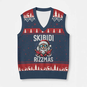 Funny Santa Rizz Xmas V-Neck Knit Sweater Vest Skibidi Rizzmas Gen Alpha Slang Cool Santa TS02 Navy Red Print Your Wear