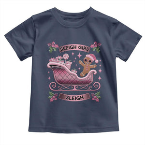 Groovy Pink Christmas Gingerbrad Toddler T Shirt Sleigh Girl Sleigh Festive Xmas Holiday Girls TS02 Navy Print Your Wear