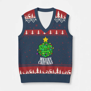 Xmas Gamer V-Neck Knit Sweater Vest Merry Critmas D20 RPG Gaming Xmas Tree TS02 Navy Red Print Your Wear