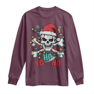 Christmas Pirate Skull Long Sleeve Shirt Yo Ho Ho Boat Cruise Xmas Crossbones TS02 Maroon Print Your Wear