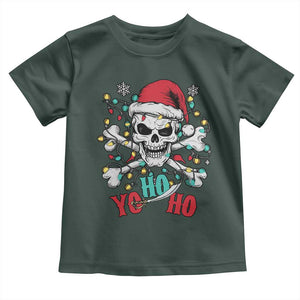 Christmas Pirate Skull Toddler T Shirt Yo Ho Ho Boat Cruise Xmas Crossbones TS02 Dark Forest Green Print Your Wear