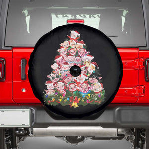Cute Pink Pigs Christmas Tree Spare Tire Cover Funny Farmer Xmas Lights Festive Vibe TS02 Black Print Your Wear