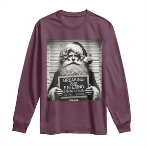 Funny Santa Mugshot Long Sleeve Shirt Naughty Christmas Festive Vibe TS02 Maroon Print Your Wear