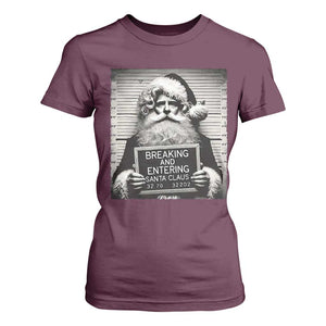 Funny Santa Mugshot T Shirt For Women Naughty Christmas Festive Vibe TS02 Maroon Print Your Wear