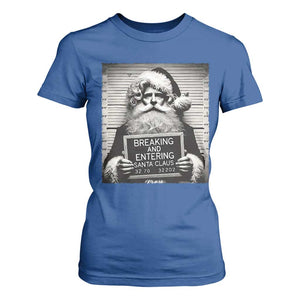Funny Santa Mugshot T Shirt For Women Naughty Christmas Festive Vibe TS02 Royal Blue Print Your Wear