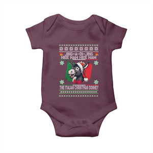 Italian Christmas Donkey Baby Onesie Funny Jing A Di Jing Hee Haw Italy Flag TS02 Maroon Print Your Wear