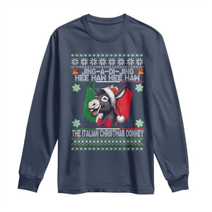 Italian Christmas Donkey Long Sleeve Shirt Funny Jing A Di Jing Hee Haw Italy Flag TS02 Navy Print Your Wear