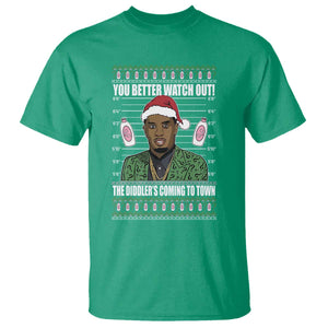 Funny Christmas Sarcastic Diddy T Shirt You Better Watch Out The Diddler Coming To Town TS02 Irish Green Print Your Wear