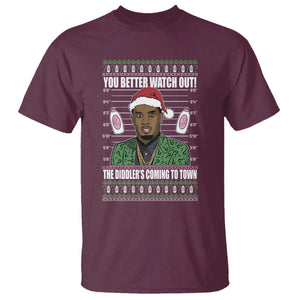 Funny Christmas Sarcastic Diddy T Shirt You Better Watch Out The Diddler Coming To Town TS02 Maroon Print Your Wear