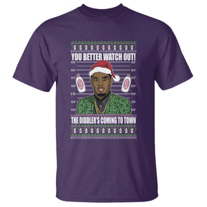 Funny Christmas Sarcastic Diddy T Shirt You Better Watch Out The Diddler Coming To Town TS02 Purple Print Your Wear