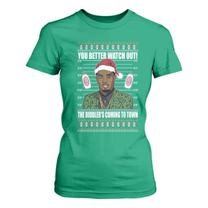 Funny Christmas Sarcastic Diddy T Shirt For Women You Better Watch Out The Diddler Coming To Town TS02 Irish Green Print Your Wear