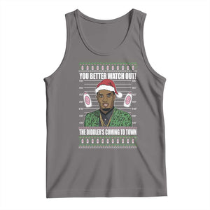 Funny Christmas Sarcastic Diddy Tank Top You Better Watch Out The Diddler Coming To Town TS02 Deep Heather Print Your Wear