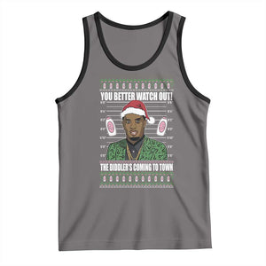 Funny Christmas Sarcastic Diddy Tank Top You Better Watch Out The Diddler Coming To Town TS02 Deep Heather Black Print Your Wear