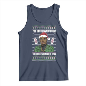 Funny Christmas Sarcastic Diddy Tank Top You Better Watch Out The Diddler Coming To Town TS02 Navy Print Your Wear