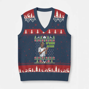 Funny Rapper Meme Xmas V-Neck Knit Sweater Vest Fo Shizzle My Nizzle TS02 Navy Red Print Your Wear