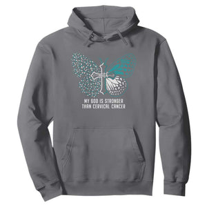 Cervical Cancer Warrior Hoodie My God is Stronger Teal And White Butterfly Christian Cross Faith TS02 Charcoal Print Your Wear