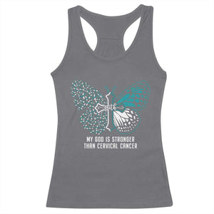 Cervical Cancer Warrior Racerback Tank Top My God is Stronger Teal And White Butterfly Christian Cross Faith TS02 Charcoal Print Your Wear