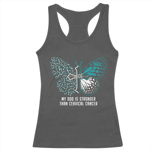 Cervical Cancer Warrior Racerback Tank Top My God is Stronger Teal And White Butterfly Christian Cross Faith TS02 Dark Heather Print Your Wear
