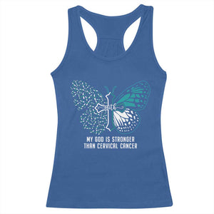 Cervical Cancer Warrior Racerback Tank Top My God is Stronger Teal And White Butterfly Christian Cross Faith TS02 Royal Blue Print Your Wear