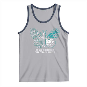 Cervical Cancer Warrior Tank Top My God is Stronger Teal And White Butterfly Christian Cross Faith TS02 Athletic Heather Navy Print Your Wear