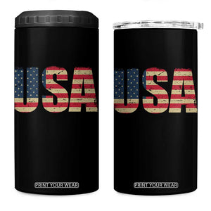 USA American Flag 4 in 1 Can Cooler Tumbler Retro Vintage Patriotic TS02 One Size: 16 oz Black Print Your Wear