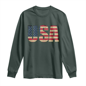 USA American Flag Long Sleeve Shirt Retro Vintage Patriotic TS02 Dark Forest Green Print Your Wear