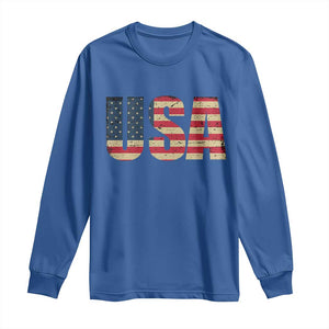USA American Flag Long Sleeve Shirt Retro Vintage Patriotic TS02 Royal Blue Print Your Wear