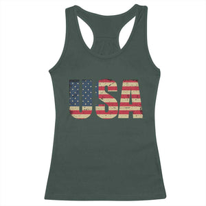 USA American Flag Racerback Tank Top Retro Vintage Patriotic TS02 Dark Forest Green Print Your Wear