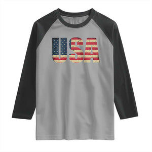 USA American Flag Raglan Shirt Retro Vintage Patriotic TS02 Sport Gray Black Print Your Wear