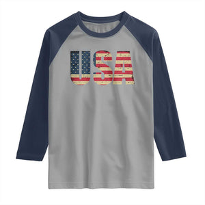 USA American Flag Raglan Shirt Retro Vintage Patriotic TS02 Sport Gray Navy Print Your Wear