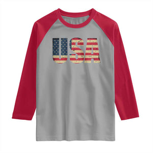 USA American Flag Raglan Shirt Retro Vintage Patriotic TS02 Sport Gray Red Print Your Wear