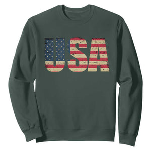 USA American Flag Sweatshirt Retro Vintage Patriotic TS02 Dark Forest Green Print Your Wear