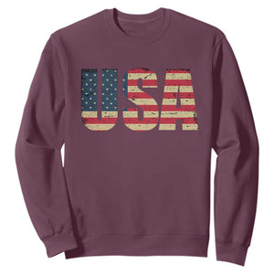USA American Flag Sweatshirt Retro Vintage Patriotic TS02 Maroon Print Your Wear