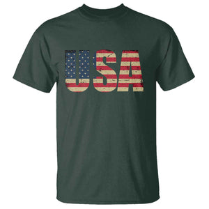 USA American Flag T Shirt Retro Vintage Patriotic TS02 Dark Forest Green Print Your Wear